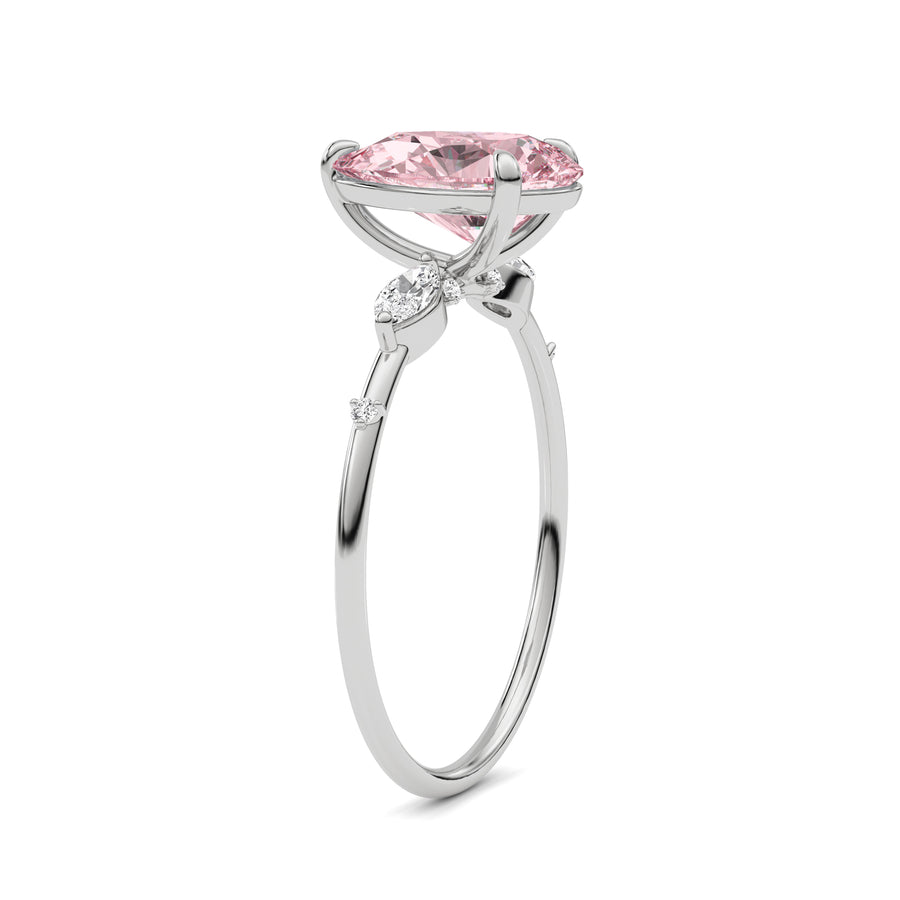 Platinum Fancy Pink Pear Cut Diamond Marquise Side Stone Engagement Ring