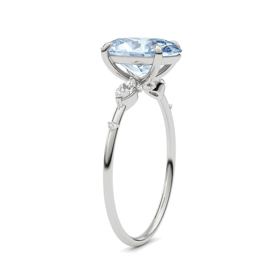 Platinum Fancy Blue Oval Cut Diamond Marquise Side Stone Engagement Ring