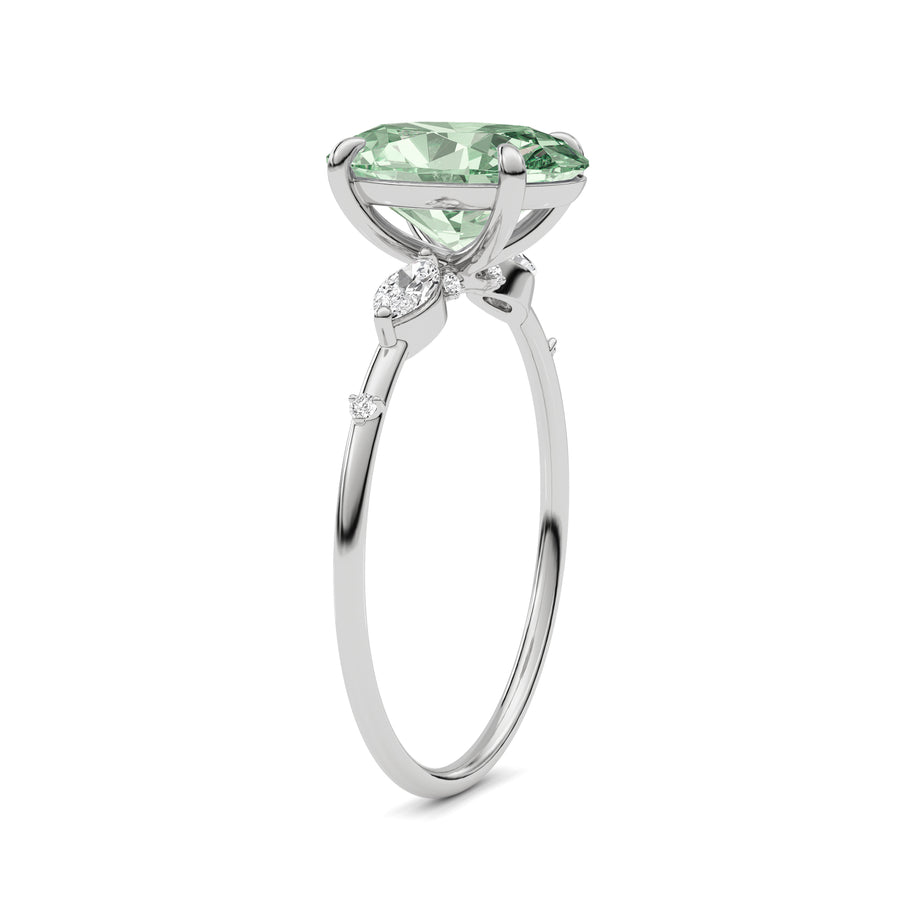Platinum Fancy Green Oval Cut Diamond Marquise Side Stone Engagement Ring