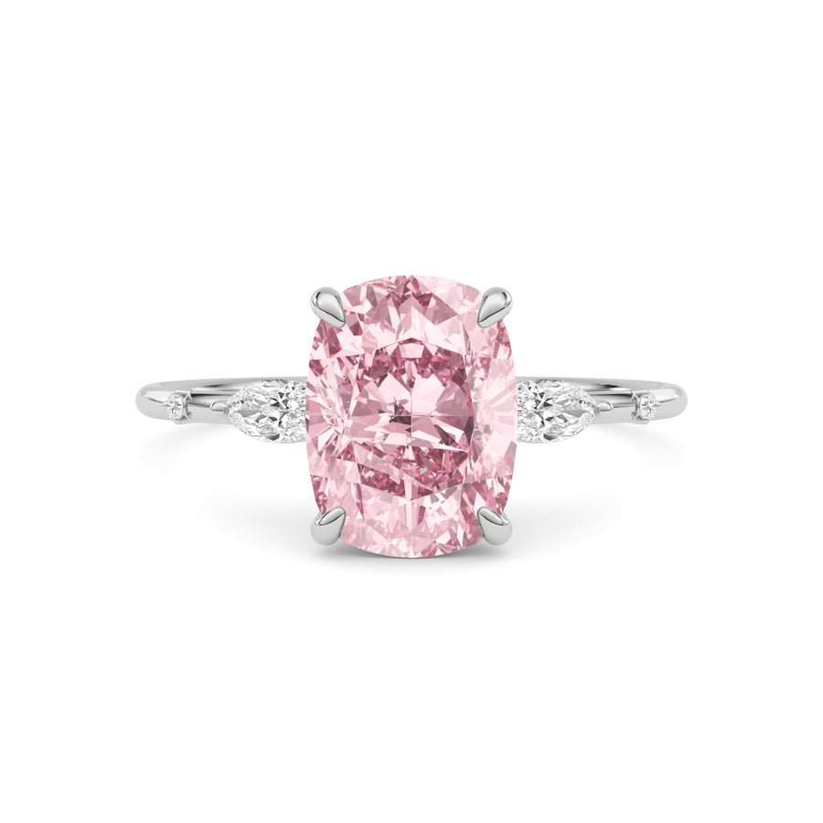 Platinum Fancy Pink Cushion Cut Diamond Marquise Side Stone Engagement Ring