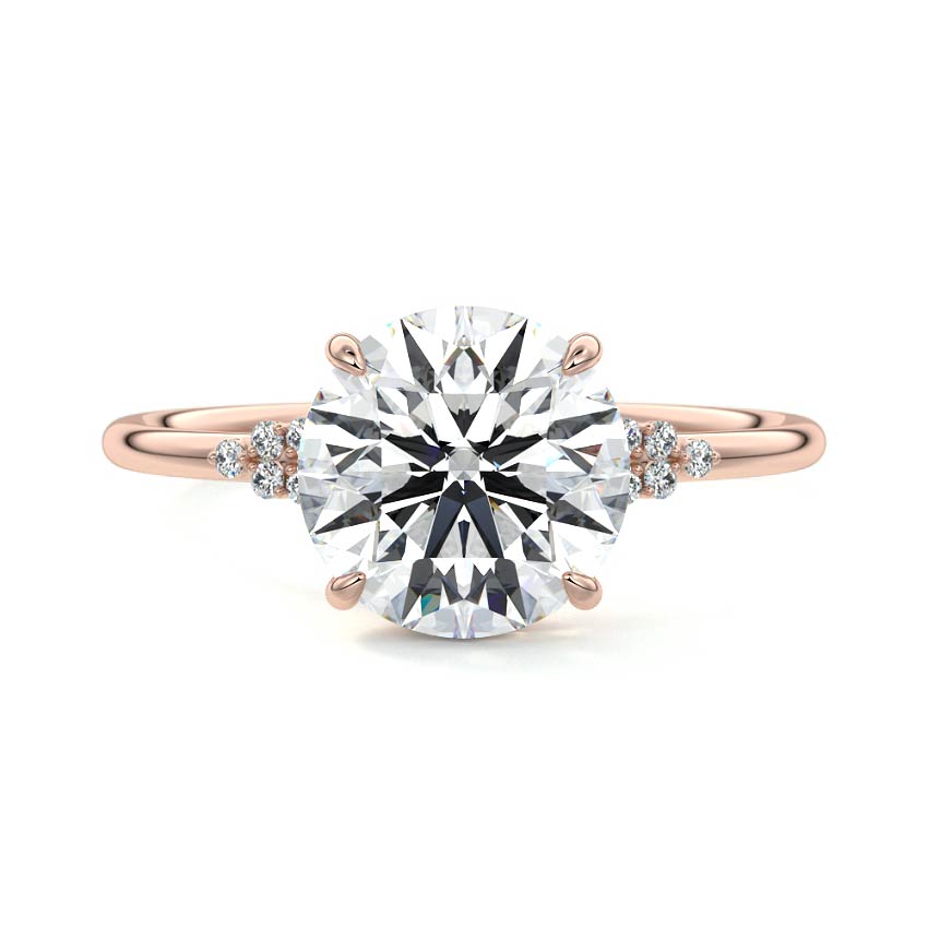 Rose gold Round Diamond Side Stone Engagement Ring with Floral Cluster Accents