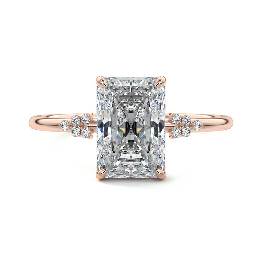 Rose gold Radiant Diamond Side Stone Engagement Ring with Floral Cluster Accents