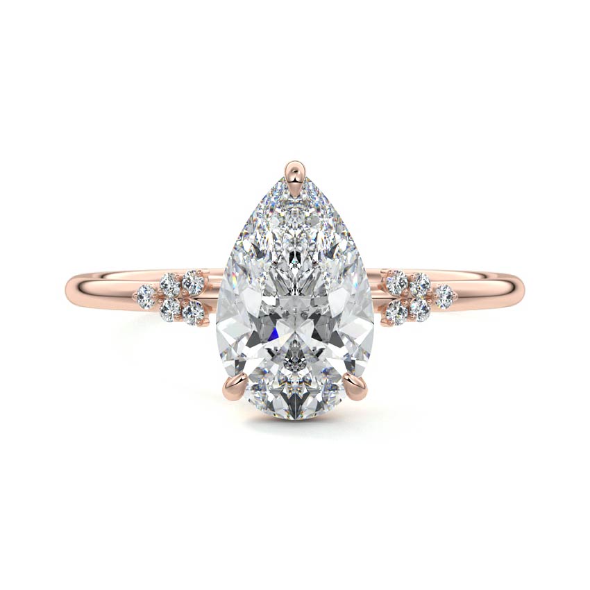 Rose gold Pear Diamond Side Stone Engagement Ring with Floral Cluster Accents