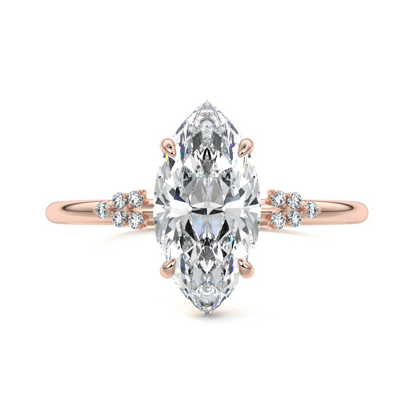 Rose gold Marquise Diamond Side Stone Engagement Ring with Floral Cluster Accents