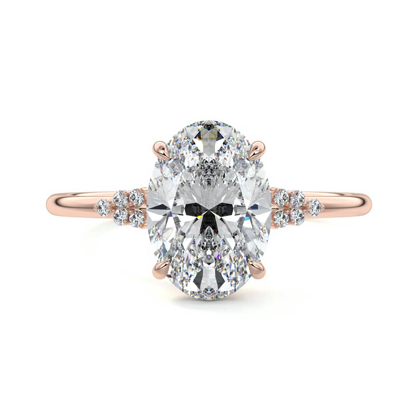 Rose gold Oval Diamond Side Stone Engagement Ring with Floral Cluster Accents