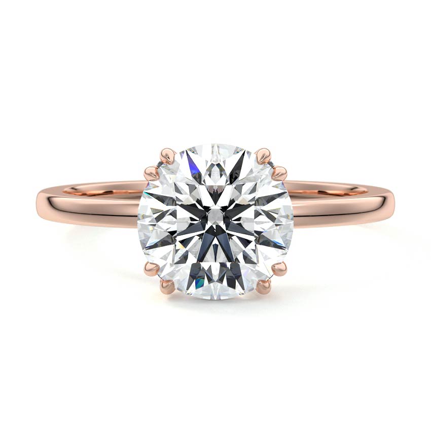 Rose gold Round Diamond Solitaire Engagement Ring with Hidden Halo and Prong Setting