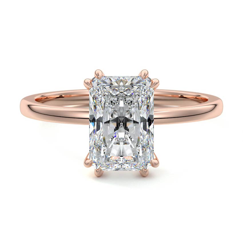 Rose gold Radiant Diamond Solitaire Engagement Ring with Hidden Halo and Prong Setting