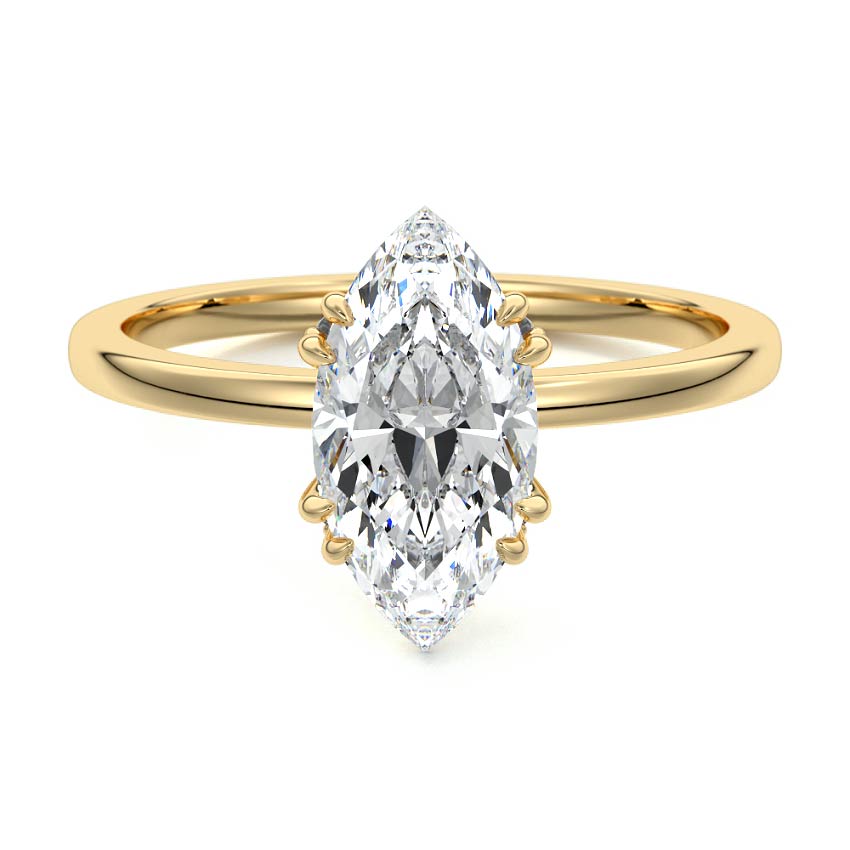 Yellow gold Marquise Diamond Solitaire Engagement Ring with Hidden Halo and Prong Setting