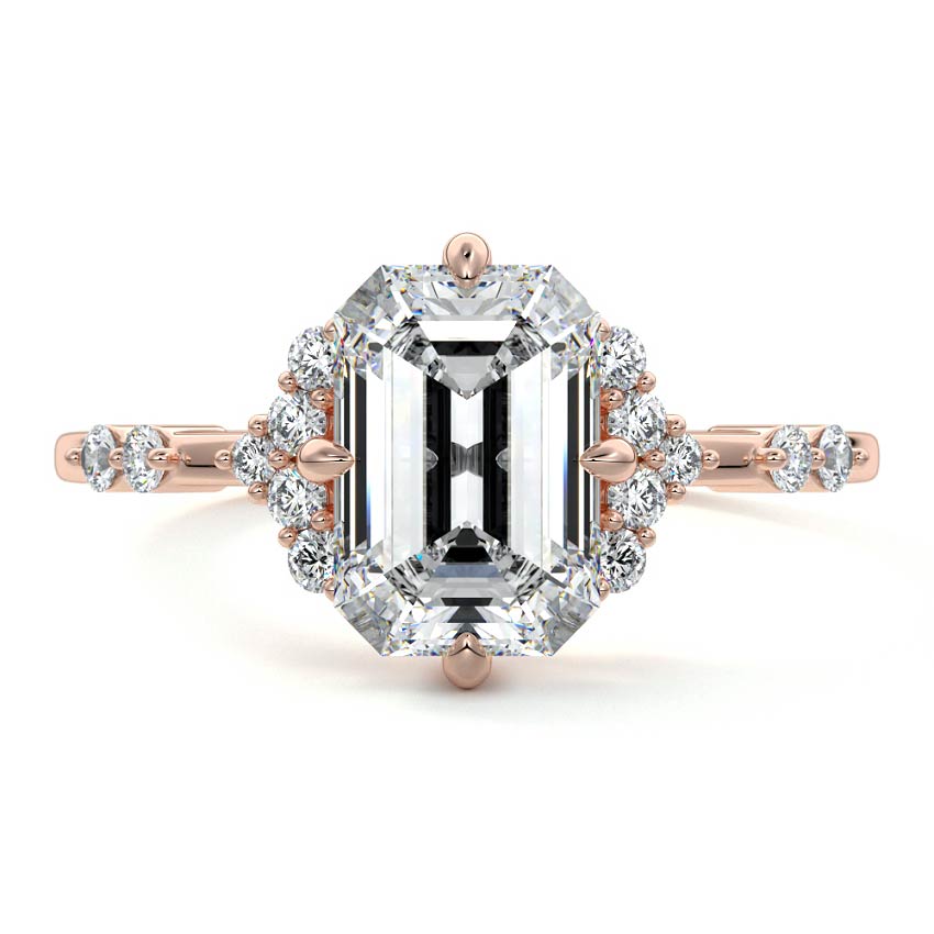Rose gold Emerald Diamond Graduated Side Stone Engagement Ring