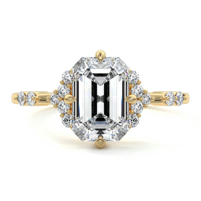 Yellow gold Emerald Diamond Graduated Side Stone Engagement Ring