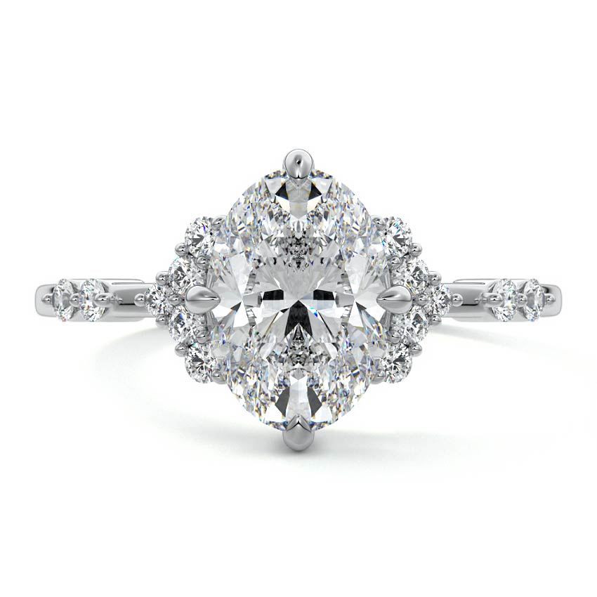 Silver Oval Diamond Graduated Side Stone Engagement Ring