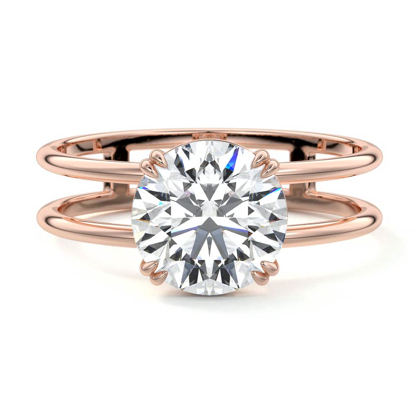 Rose gold Round Diamond Solitaire Engagement Ring with Double Band and Open Gallery Prong Setting
