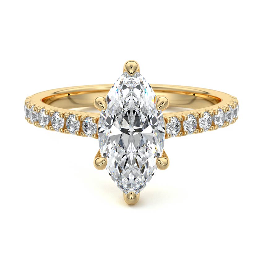 Yellow gold Marquise Diamond Accented Engagement Ring