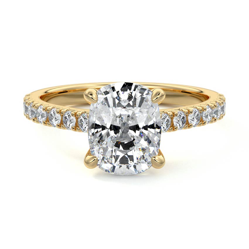 Yellow gold Cushion Diamond Accented Engagement Ring