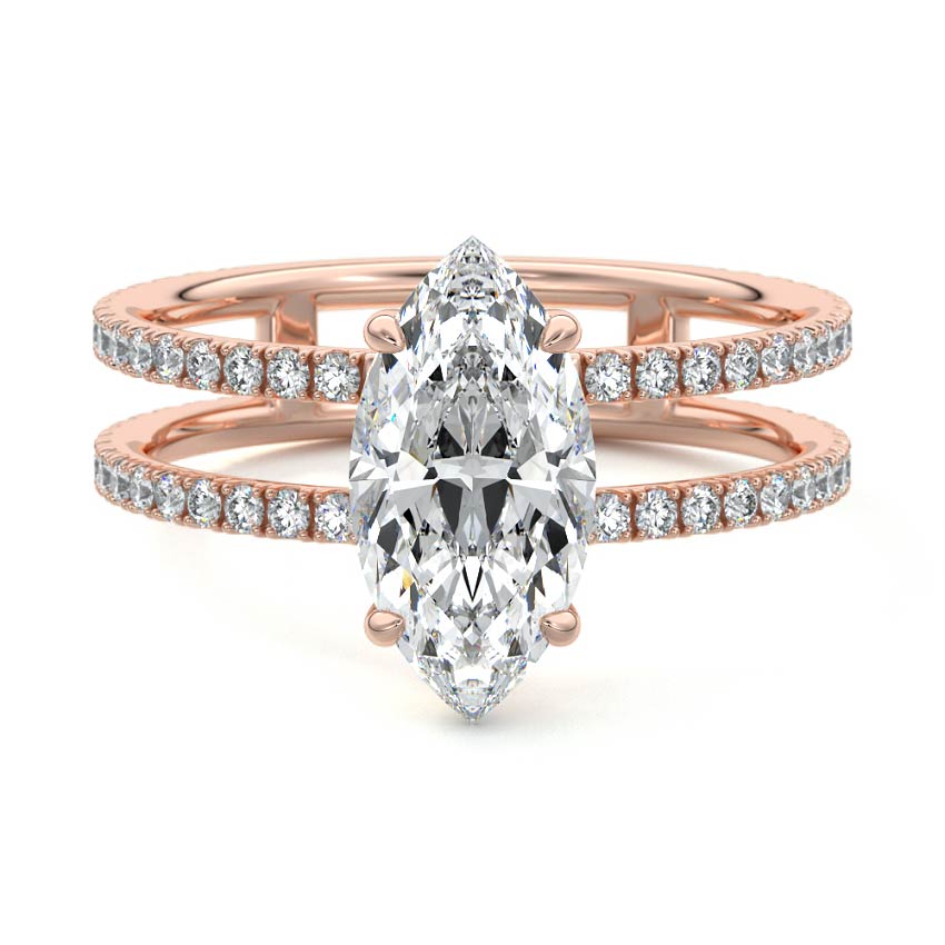 Rose gold Marquise Diamond Engagement Ring with Hidden Halo and Double Pave Split Shank