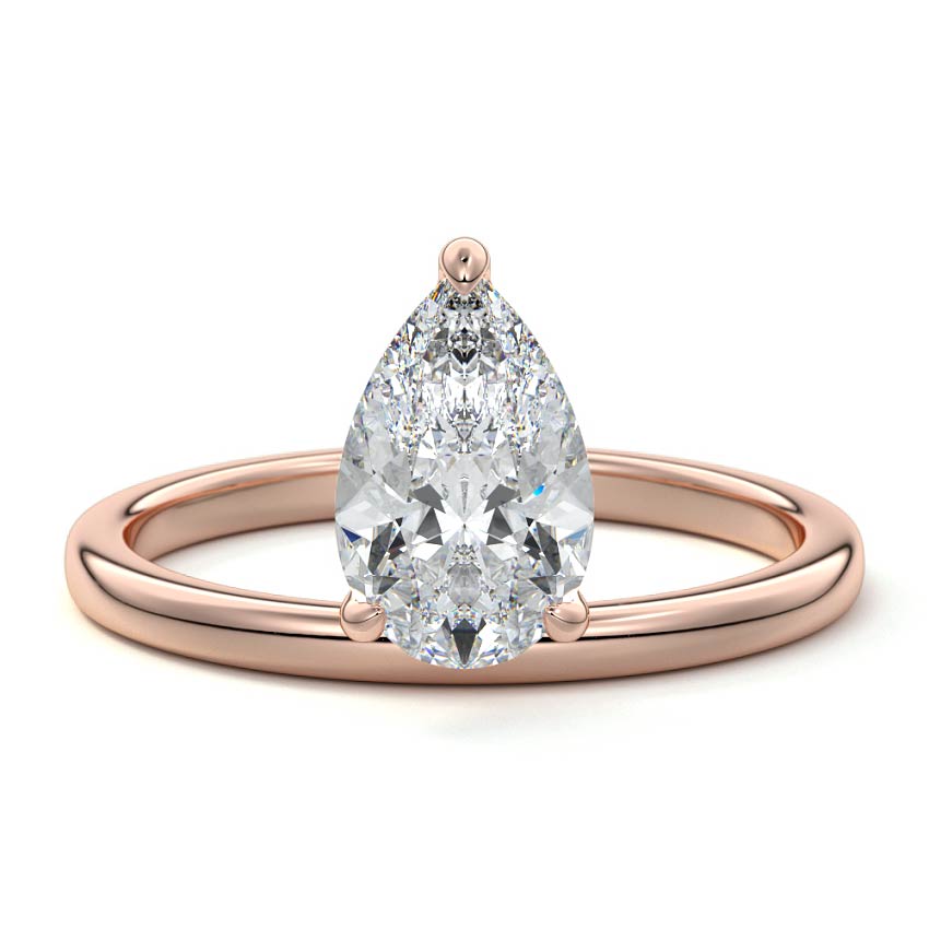 Rose gold Pear Diamond Solitaire Engagement Ring with Low Profile Prong Setting