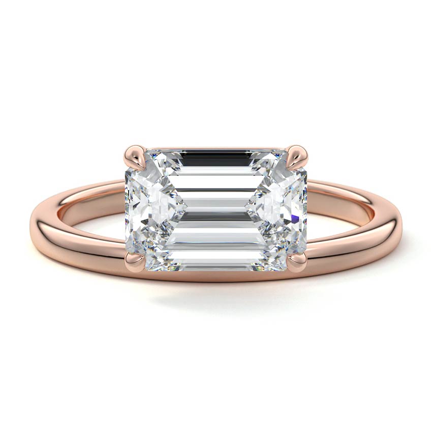 Rose gold Emerald Diamond Solitaire Engagement Ring with Low Profile Prong Setting