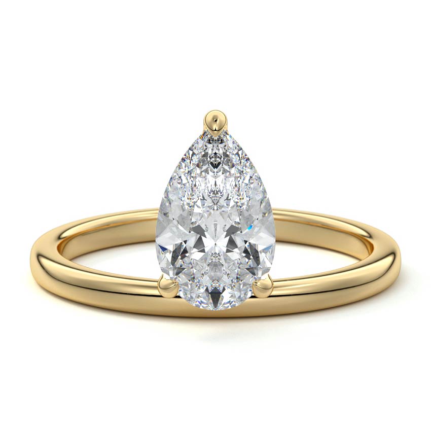 Yellow gold Pear Diamond Solitaire Engagement Ring with Low Profile Prong Setting