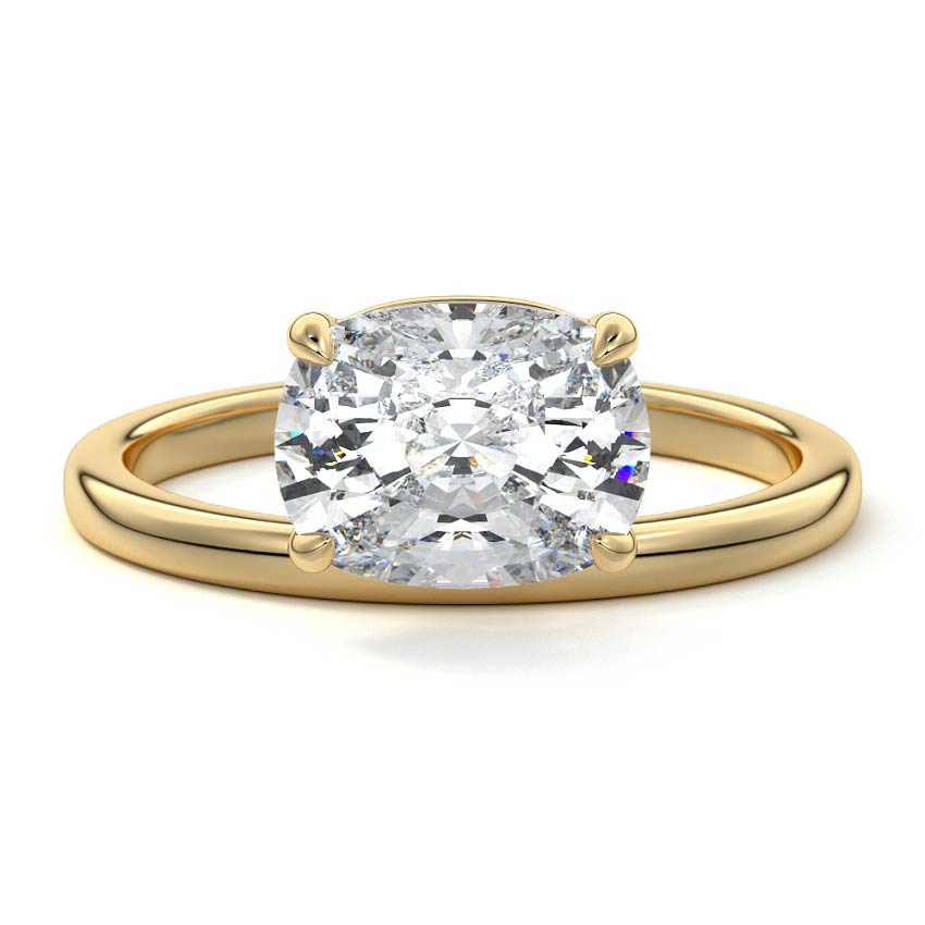 Yellow gold Cushion Diamond Solitaire Engagement Ring with Low Profile Prong Setting