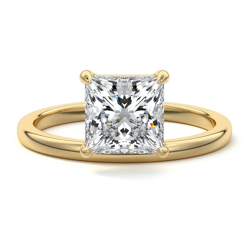 Yellow gold Princess Diamond Solitaire Engagement Ring with Low Profile Prong Setting