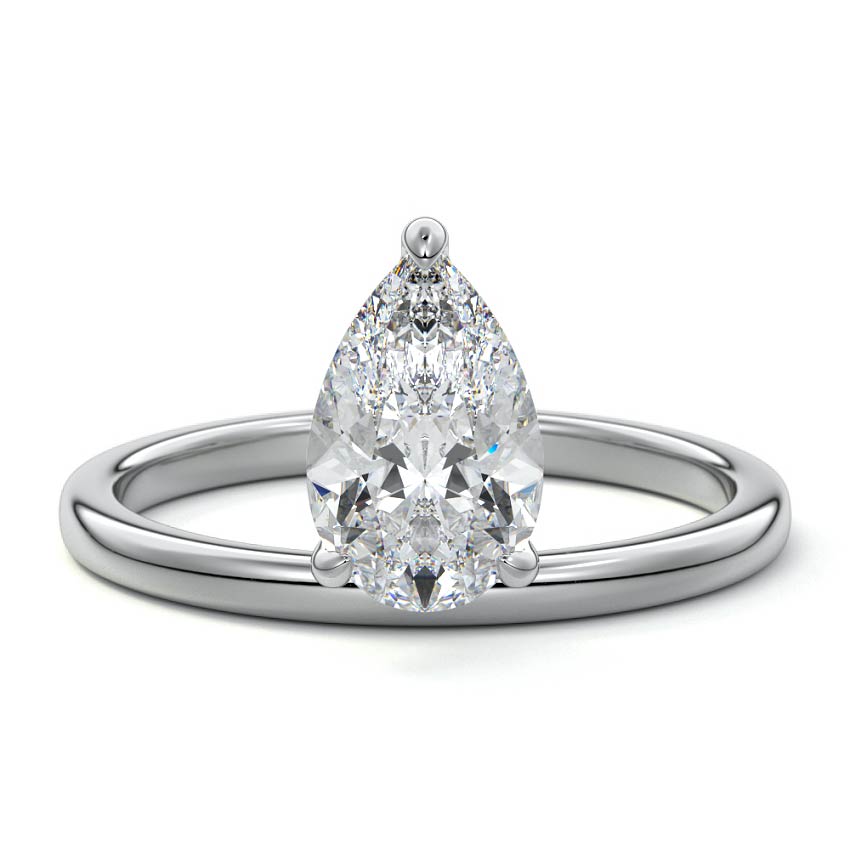 Silver Pear Diamond Solitaire Engagement Ring with Low Profile Prong Setting