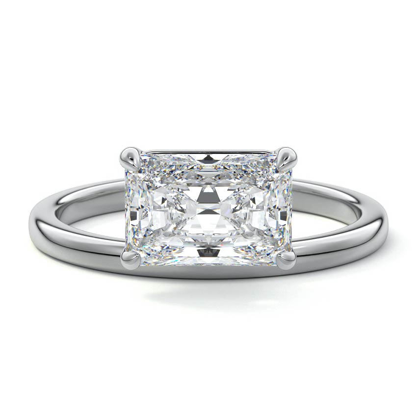 Platinum Radiant Diamond Solitaire Engagement Ring with Low Profile Prong Setting