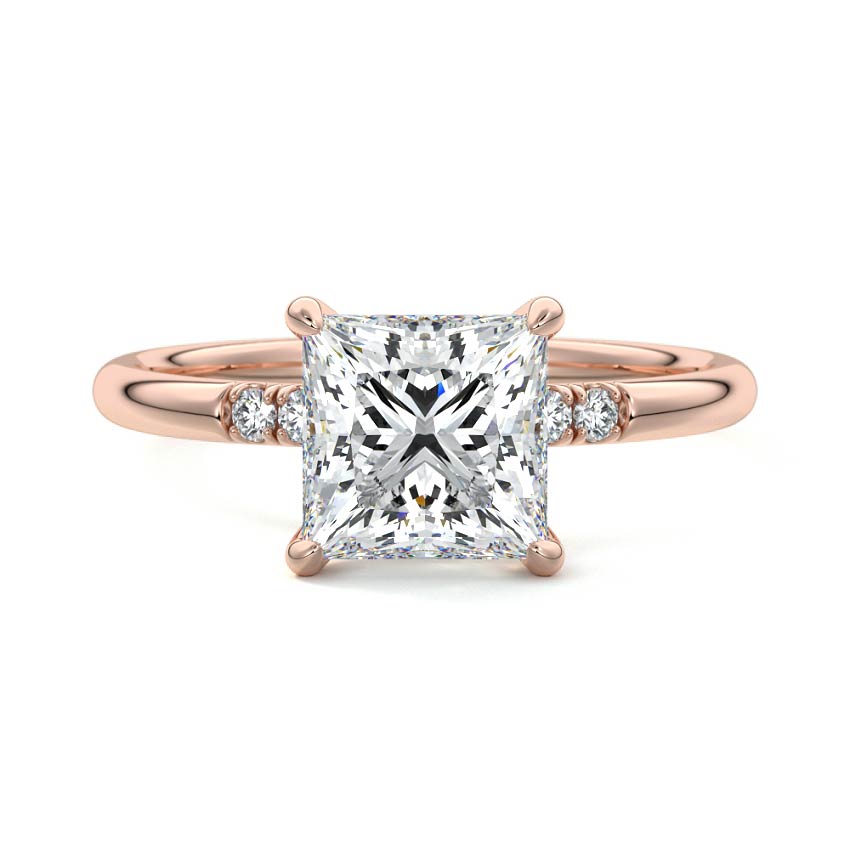 Rose gold Princess Diamond Hidden Halo Solitaire with Round Side Accents