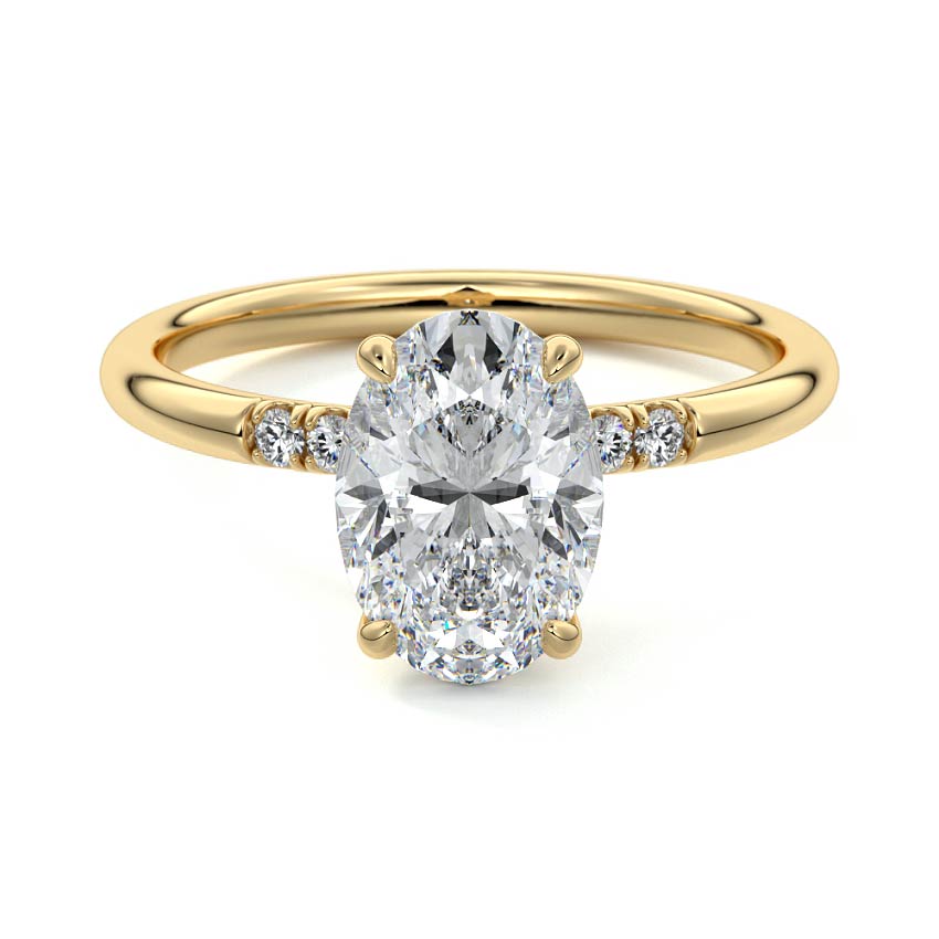 Yellow gold Oval Diamond Hidden Halo Solitaire with Round Side Accents