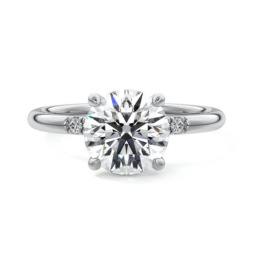 Platinum Round Diamond Hidden Halo Solitaire with Round Side Accents