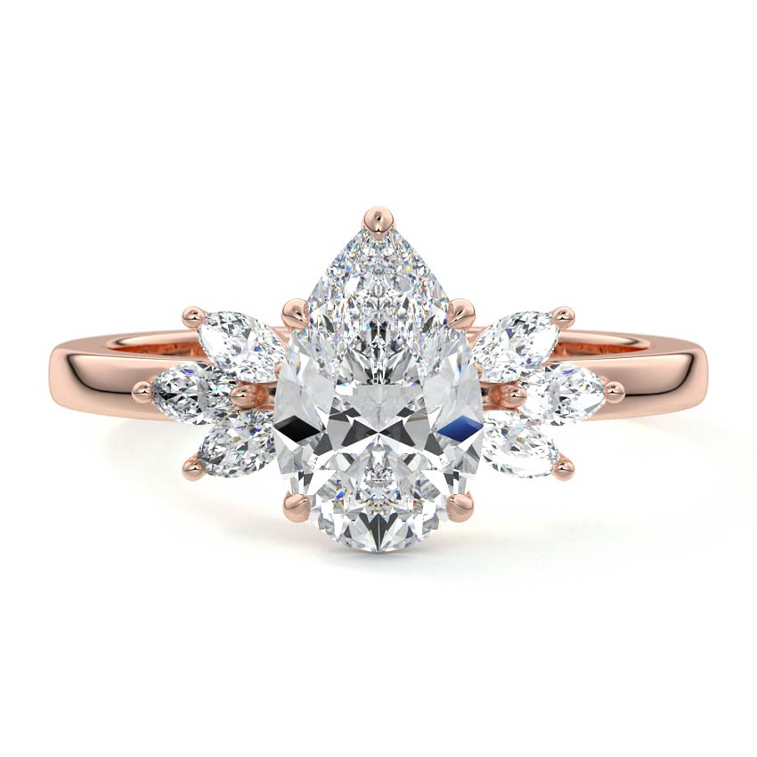 Rose gold Pear Diamond Side Stone Engagement Ring with Marquise Floral Accents
