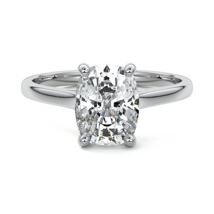 White gold Cushion Diamond Solitaire Engagement Ring with Cathedral Setting