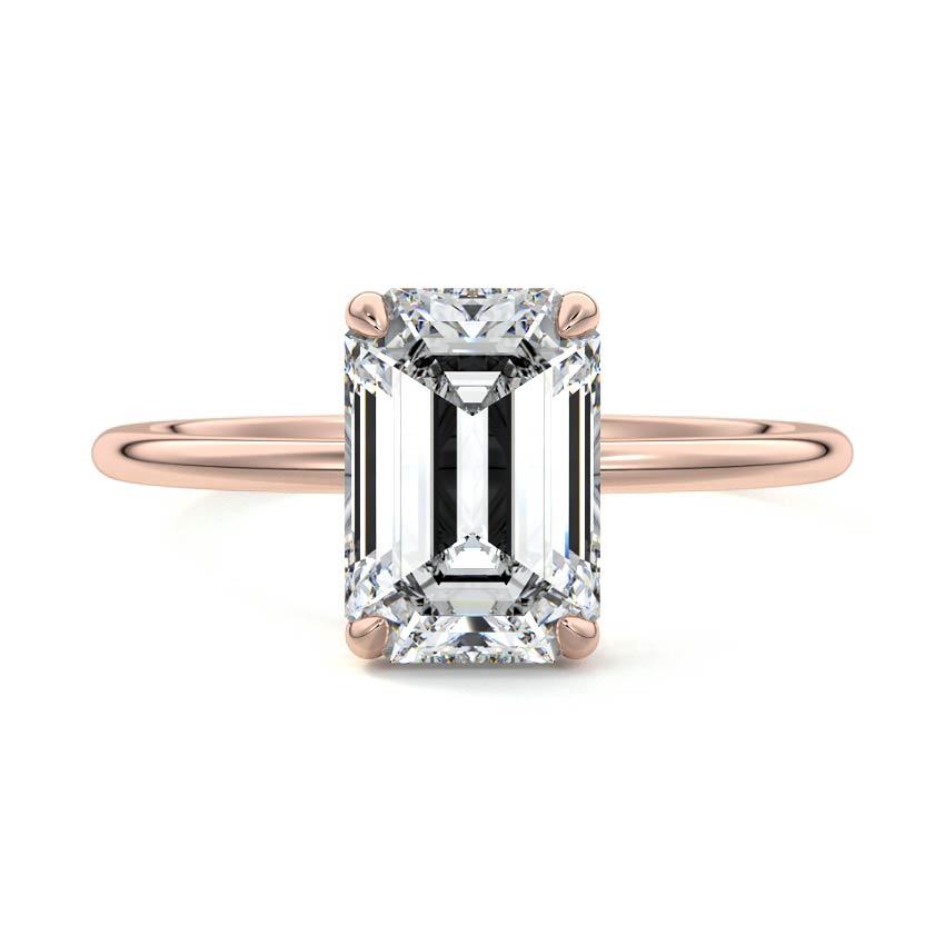 Rose gold Emerald Diamond Hidden Halo Solitaire