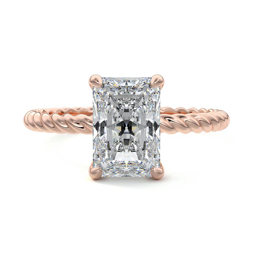 Rose gold Radiant Diamond Solitaire Engagement Ring with Hidden Halo and Twisted Band
