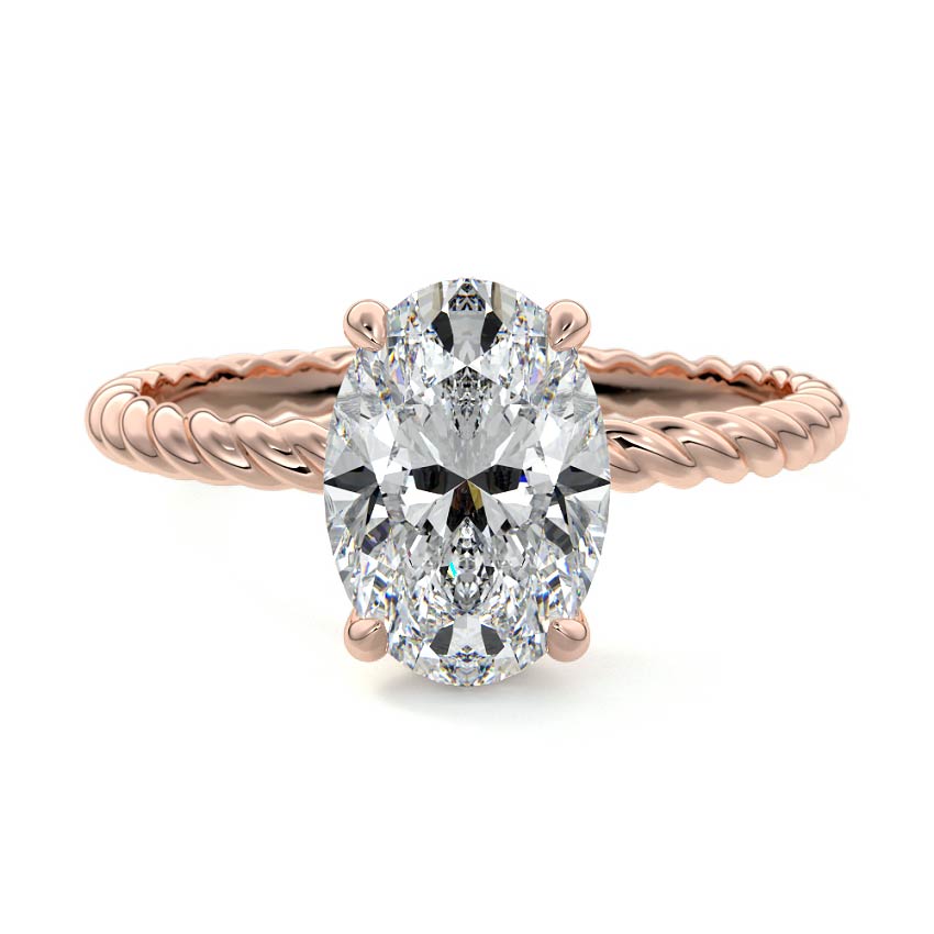 Rose gold Oval Diamond Solitaire Engagement Ring with Hidden Halo and Twisted Band