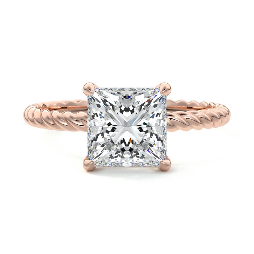 Rose gold Princess Diamond Solitaire Engagement Ring with Hidden Halo and Twisted Band