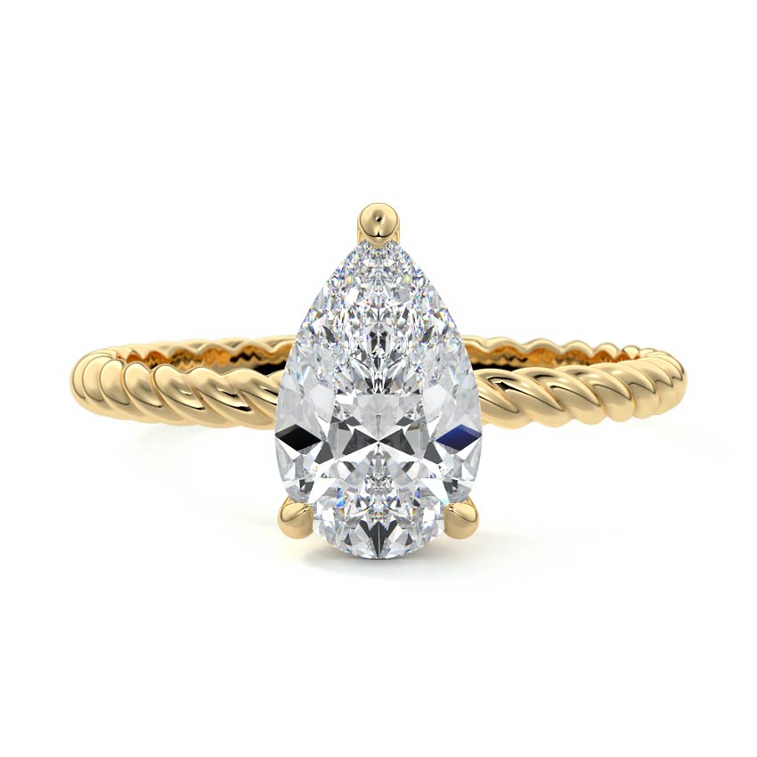 Yellow gold Pear Diamond Solitaire Engagement Ring with Hidden Halo and Twisted Band