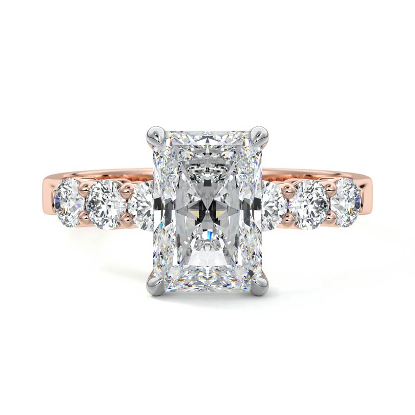 Rose gold Radiant Diamond Engagement Ring with Graduated Side Stones and Prong Setting