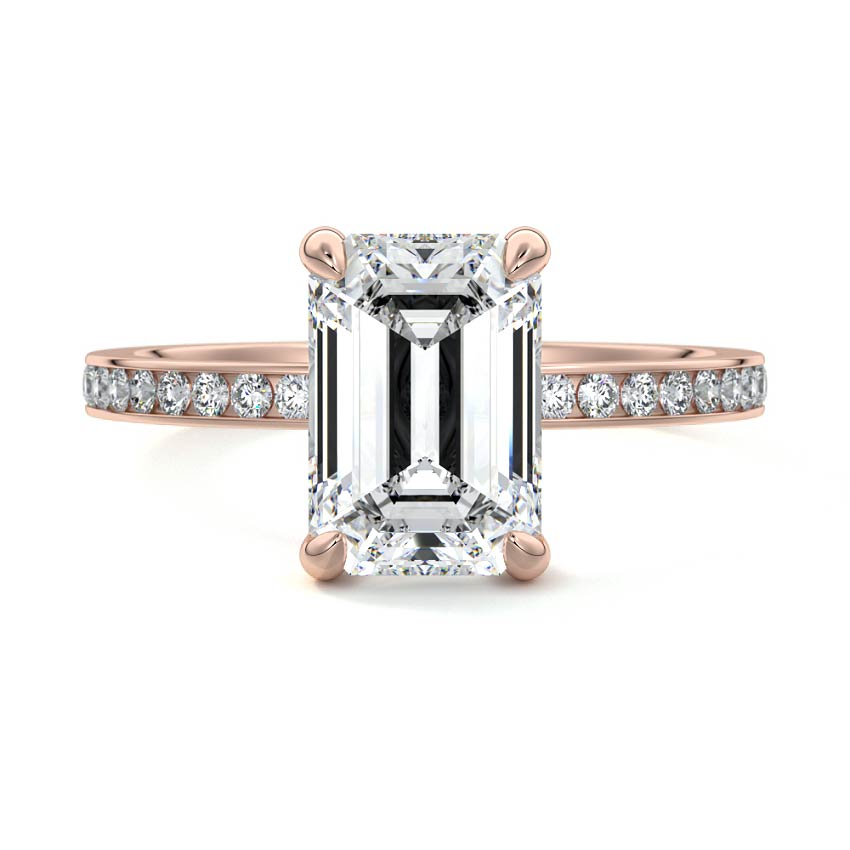 Rose gold Emerald Solitaire Diamond Engagement Ring with Pave Band