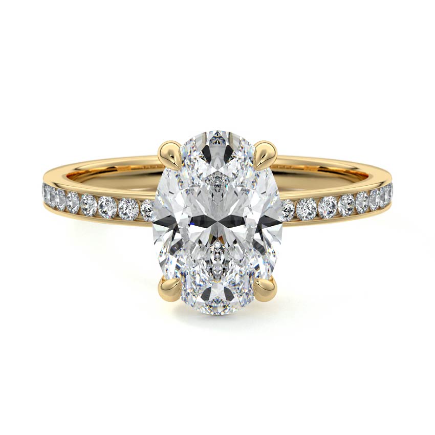 Yellow gold Oval Solitaire Diamond Engagement Ring with Pave Band