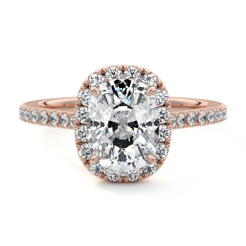 Rose gold Cushion Diamond Halo Engagement Ring with Round Accents