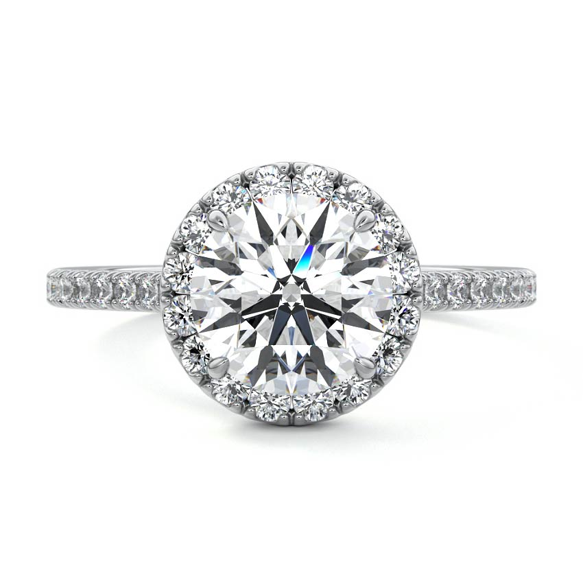 Platinum Round Diamond Halo Engagement Ring with Round Accents