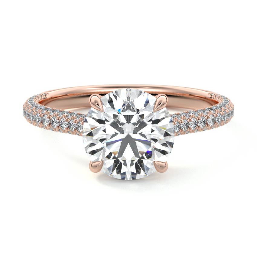 Rose gold Round Diamond Engagement Ring with Hidden Halo and Pave Band