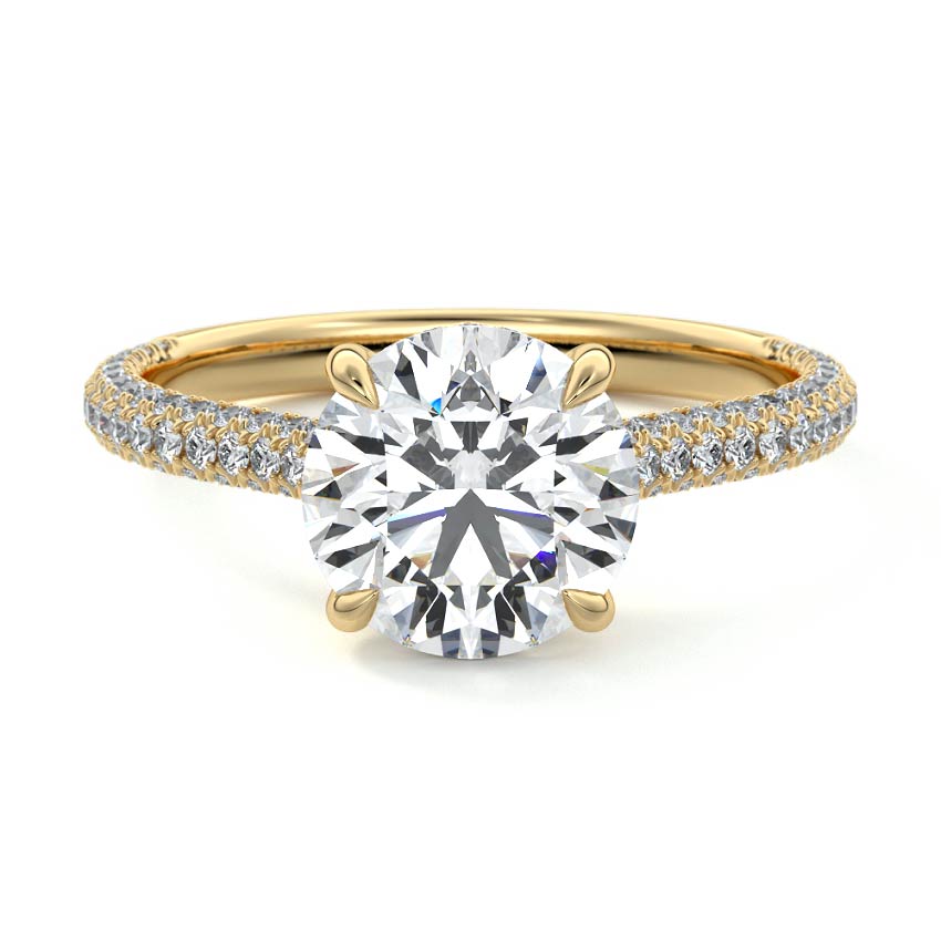 Yellow gold Round Diamond Engagement Ring with Hidden Halo and Pave Band
