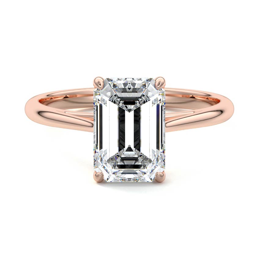 Rose gold Emerald Diamond Solitaire Engagement Ring with Cathedral Setting