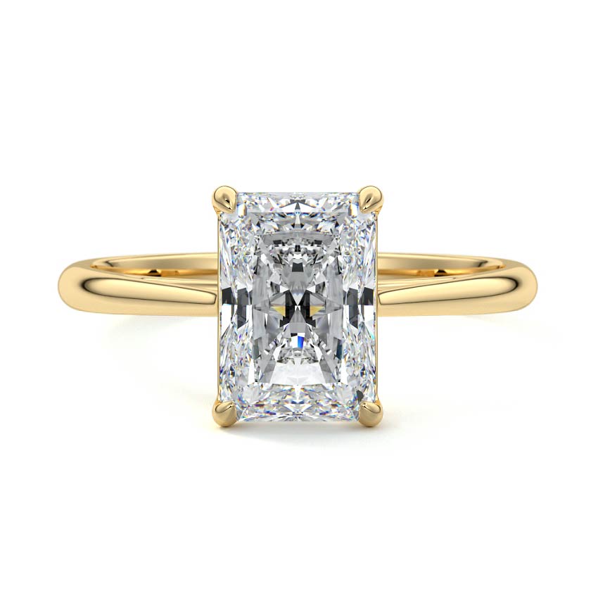 Yellow gold Radiant Diamond Solitaire Engagement Ring with Cathedral Setting