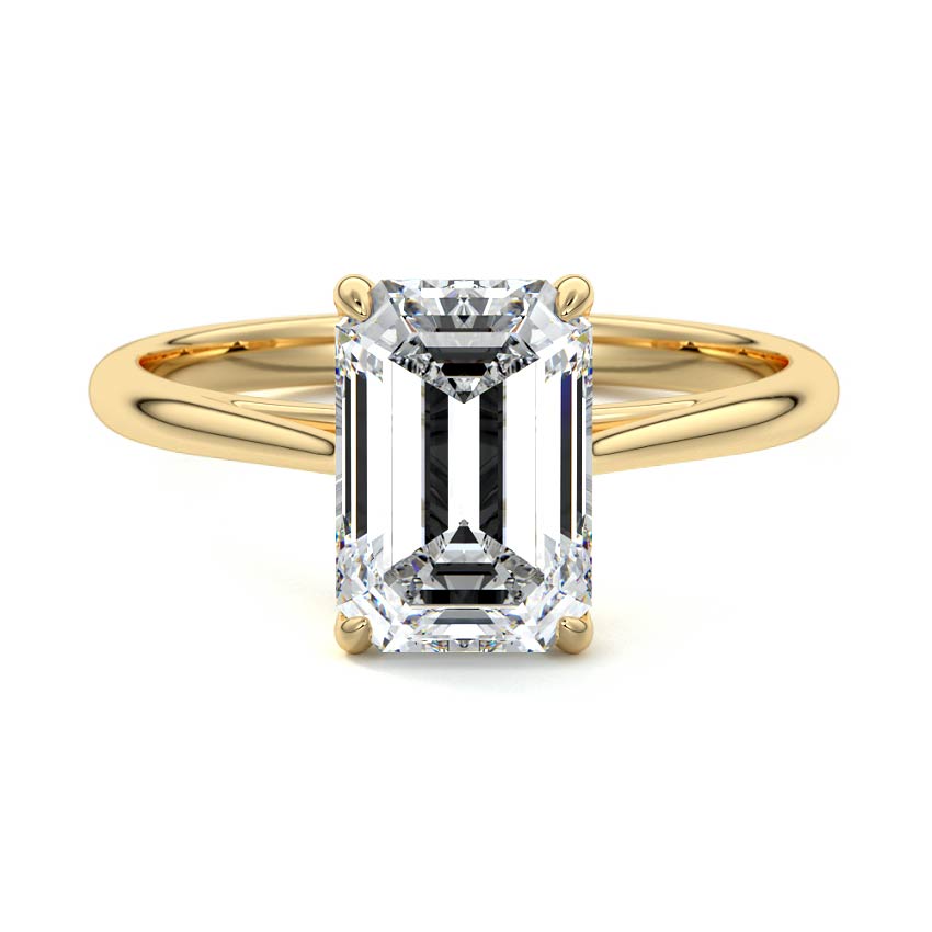 Yellow gold Emerald Diamond Solitaire Engagement Ring with Cathedral Setting