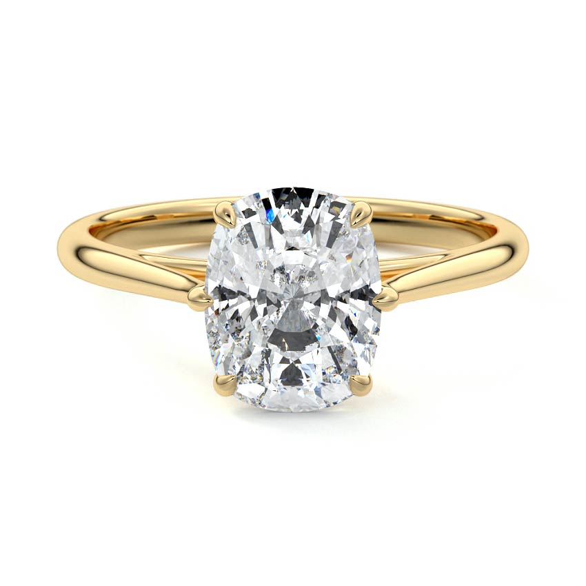 Yellow gold Cushion Diamond Solitaire Engagement Ring with Cathedral Setting