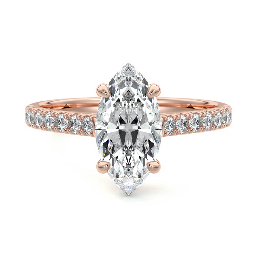 Rose gold Marquise Diamond Engagement Ring with Pavé Band and Prong Setting