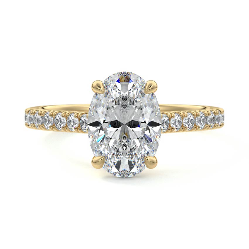 Yellow gold Oval Diamond Engagement Ring with Pavé Band and Prong Setting