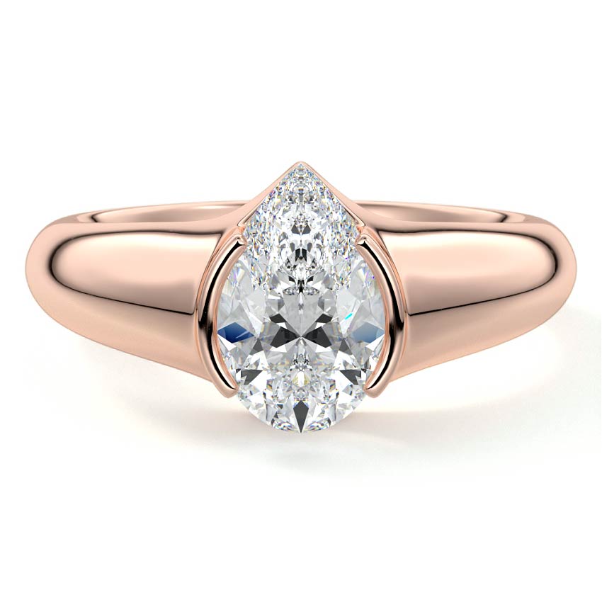 Rose gold Pear Diamond Solitaire Engagement Ring with Bezel-Inspired Setting